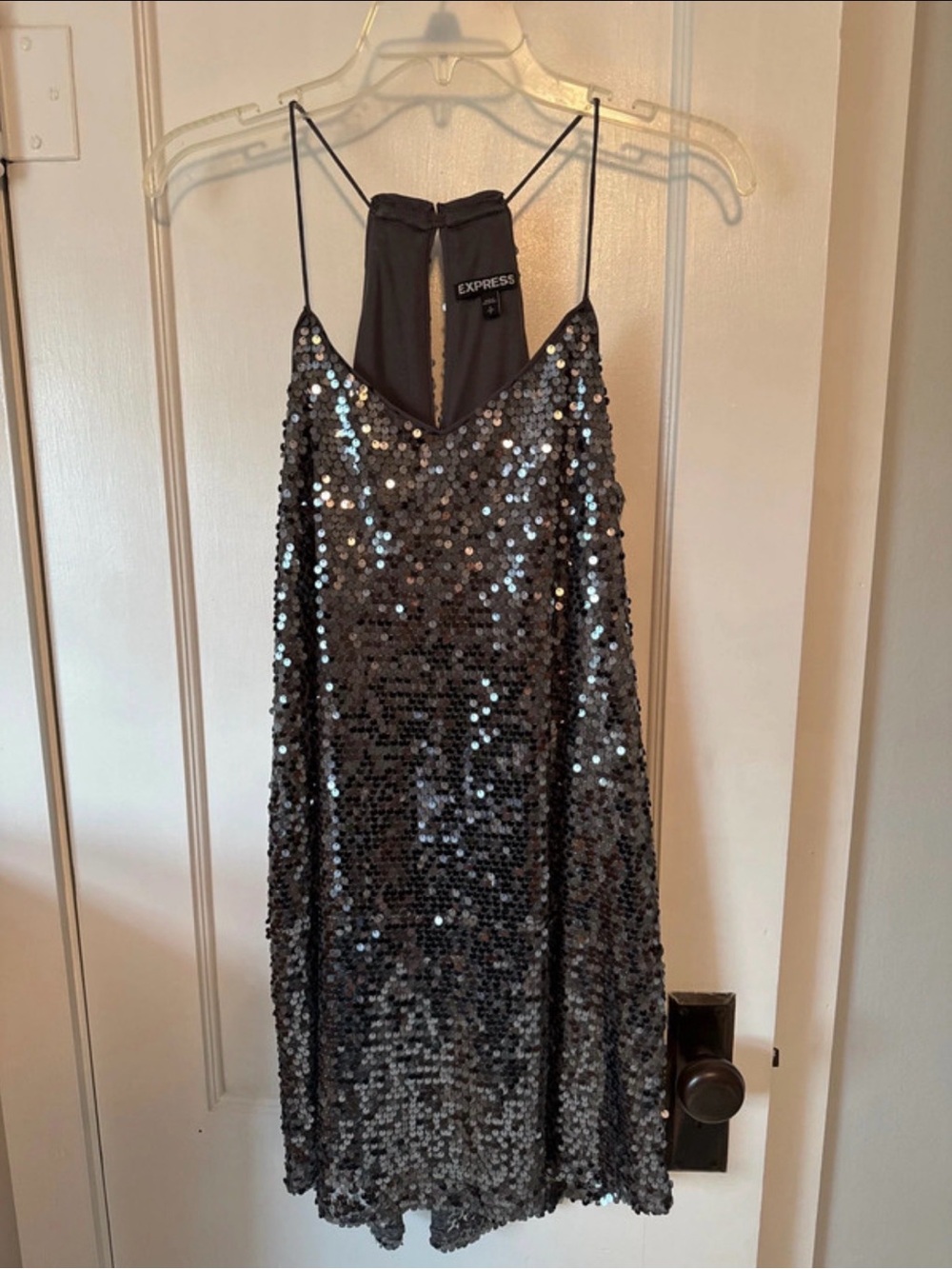 Express Black Sequin Mini Slip Dress